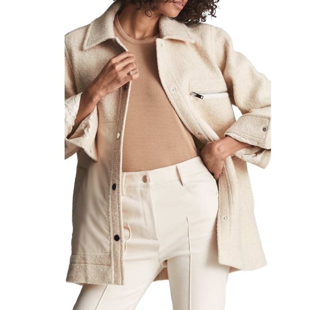 NWT REISS Oversized Boxy Lio Shirt Jacket Shacket in Cream Size 14 US / 18 UK